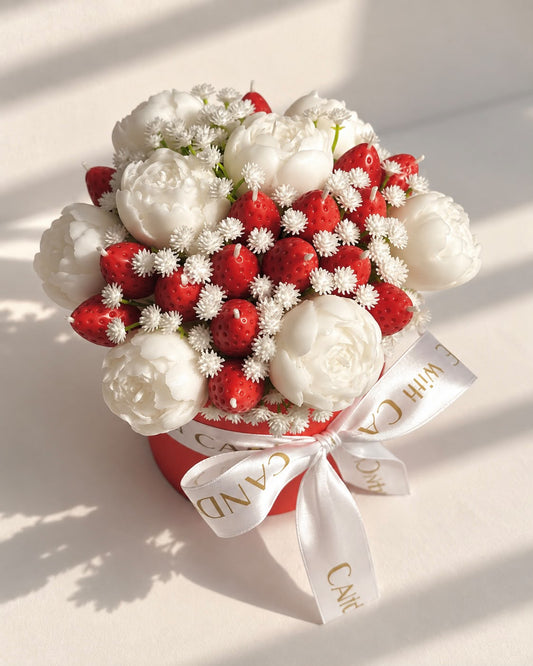 Strawberry Peony Bliss – Handmade Candle Bouquet